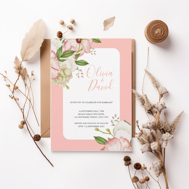 Romantic Watercolor Flowers Elegant Script Invite Einladung (Von Creator hochgeladen)
