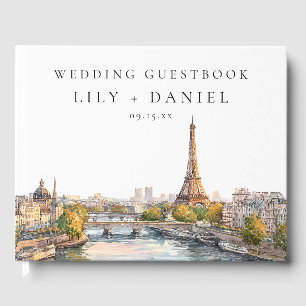Romantic Watercolor Paris Frankreich Hochzeit Gästebuch
