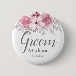 Romantic Watercolor Pink Florals Mr & Mrs Wedding  Button