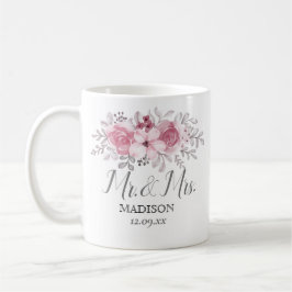Romantic Watercolor Pink Florals Mr & Mrs Wedding Kaffeetasse