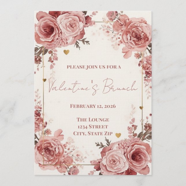 Romantic Watercolor Valentine’s Brunch Invitation Einladung (Vorderseite)