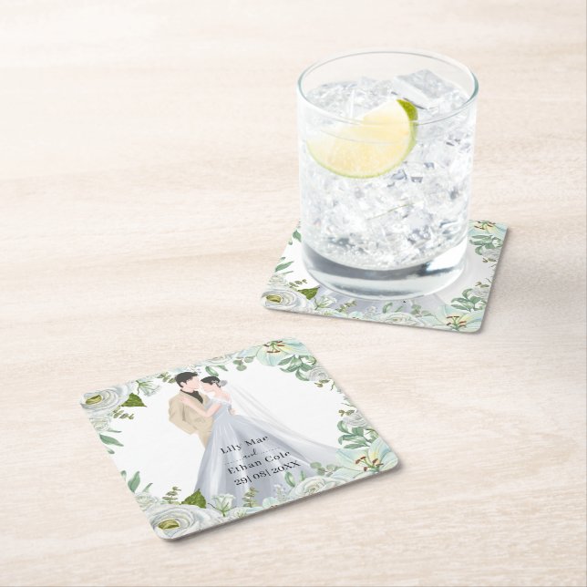Romantic Watercolor Wedding Rechteckiger Pappuntersetzer (Vor Ort)
