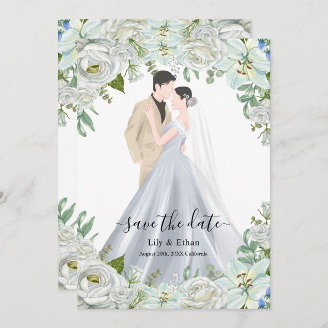 Romantic Watercolor Wedding Save The Date (Vorne/Hinten)