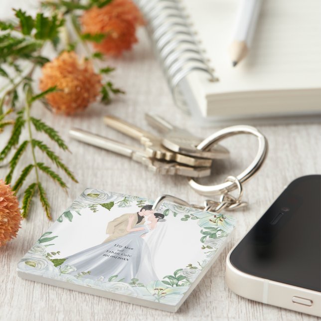 Romantic Watercolor Wedding Schlüsselanhänger (Vorderseite rechts)