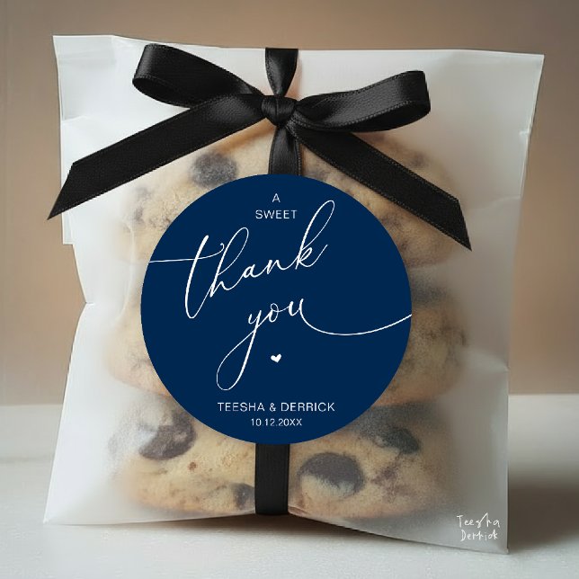 Romantic Wedding A Sweet Thank You Cookies Runder Aufkleber (Romantic Wedding A Sweet Thank You Cookies Classic Round Sticker in navy blue)