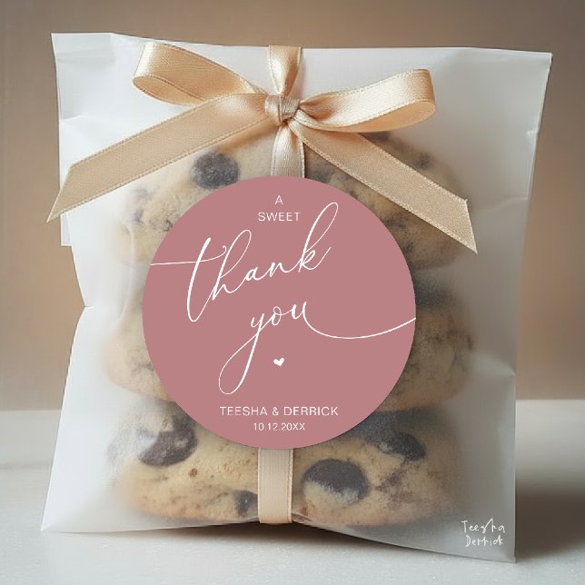 Romantic Wedding A Sweet Thank You Cookies Runder Aufkleber (Romantic Wedding A Sweet Thank You Cookies Classic Round Sticker in dusty rose pink)