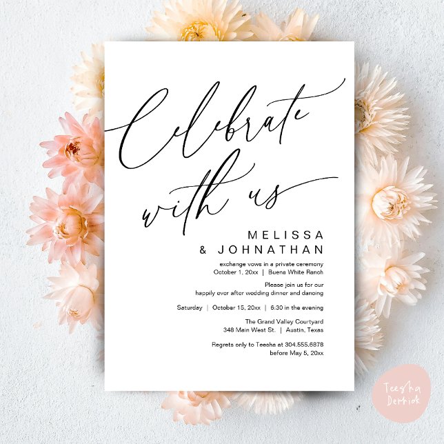 Romantic Wedding Dinner Party, Celebrate with us Einladung (Romantic Wedding Dinner Party, Celebrate with us Lunch Brunch Modern Invites Card  PDF White Black)