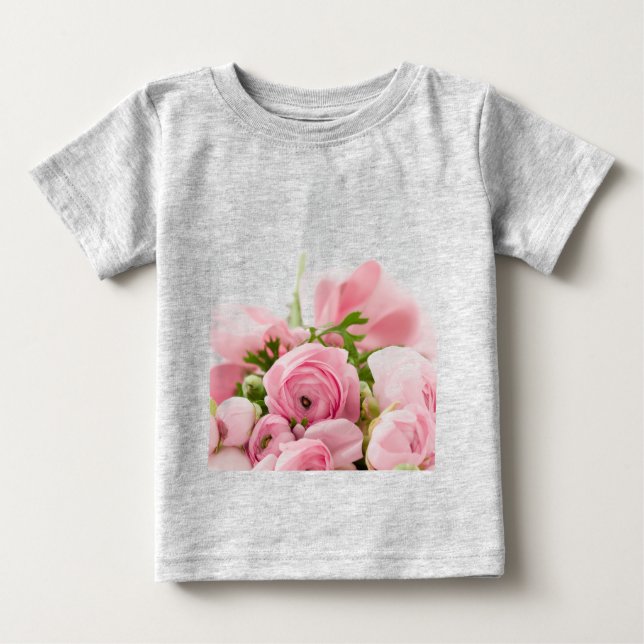 Romantic Wedding Love Soft Pink Flower Bouquet Baby T-shirt (Vorderseite)