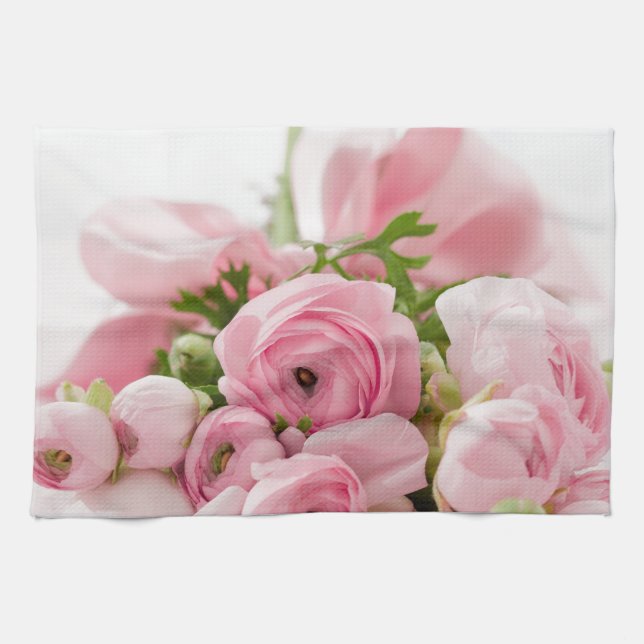 Romantic Wedding Love Soft Pink Flower Bouquet Küchentuch (Horizontal)
