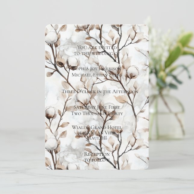 Romantic White Flowering Tree Wedding Einladung (Stehend Vorderseite)