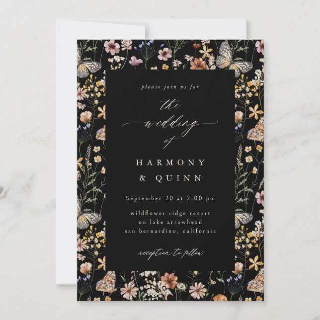 Romantic Wildflower Frame Wedding Invitation Einladung (Vorderseite)