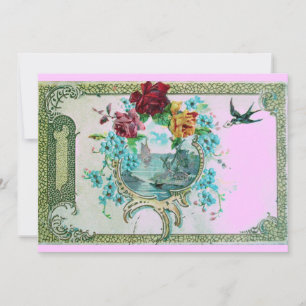 ROMANTICA 3 Blumenblauer Rosa Hochzeitstag Einladung