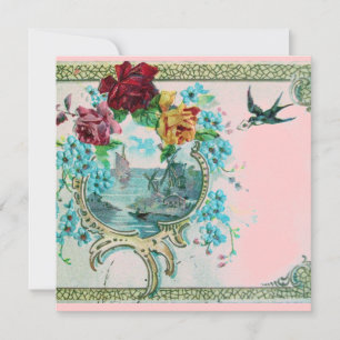 ROMANTICA 3 Blumenblauer Rosa Hochzeitstag Einladung