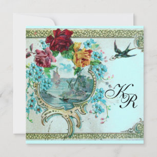 ROMANTİCA 3 MONOGRAM Rosa Blau Hochzeit Ankündigung