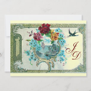 ROMANTİCA 3 MONOGRAMM Gold Metallpapier Einladung