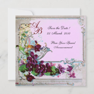 ROMANTICA 4 MONOGRAM, Florale Lila Rosa Hochzeit Save The Date