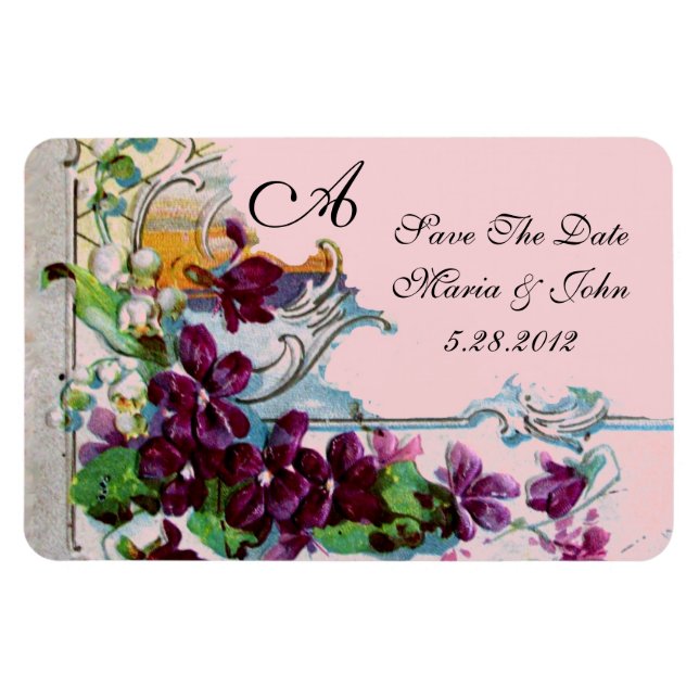 ROMANTİCA 4 MONOGRAMM, Save the Date, grün, rosa Magnet (Horizontal)