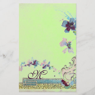 ROMANTİCA Blue Green Pink Wedding Floral Monogram Briefpapier