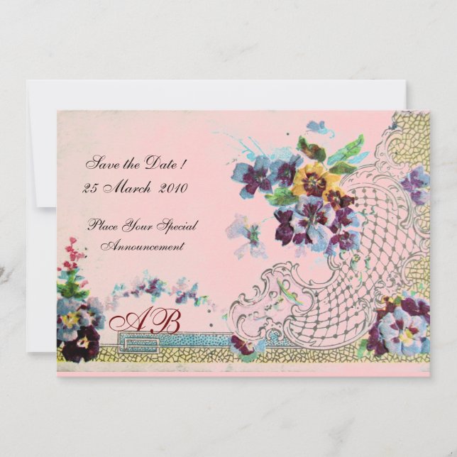 ROMANTİCA Blue Pink Floral Wedgram Einladung (Vorderseite)