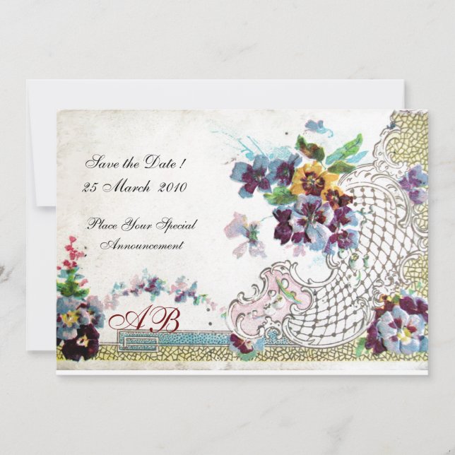 ROMANTICA Blumenblauer Rosa Stiefmütterchen Einladung (Vorderseite)