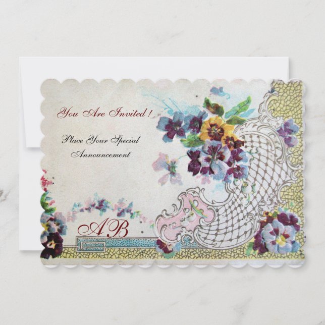 ROMANTICA Blumenblauer Rosa Stiefmütterchen Einladung (Vorderseite)