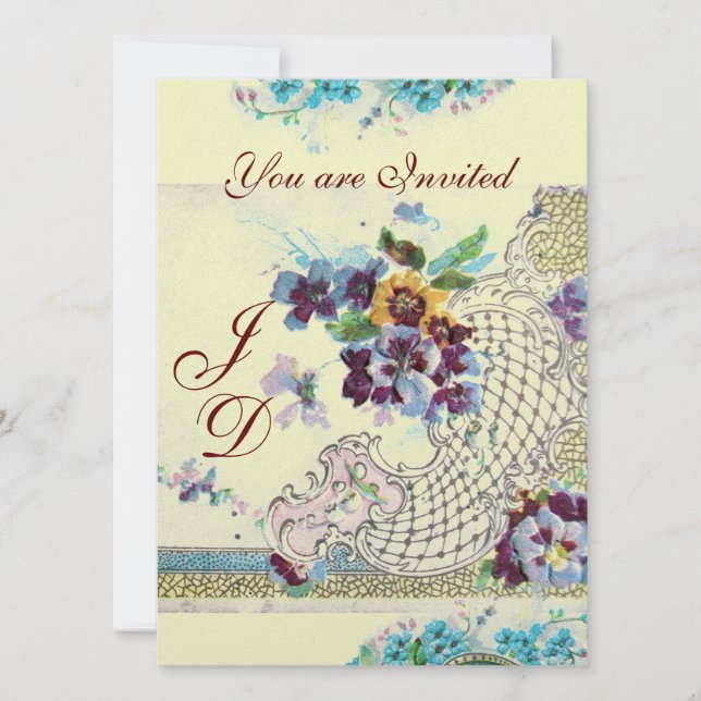 ROMANTICA Blumenblauer Rosa Stiefmütterchen Einladung (Vorderseite)