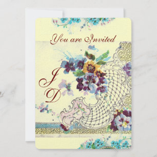 ROMANTICA Blumenblauer Rosa Stiefmütterchen Einladung