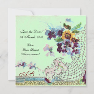 ROMANTICA Floral Blau Rosa Grün Hochzeitsmonogramm Einladung