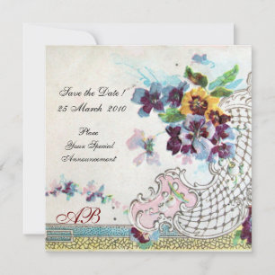 ROMANTICA Floral Blau Rosa Weiß Hochzeitsmonogramm Einladung