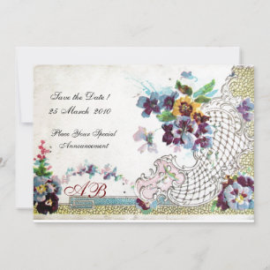 ROMANTICA Florale Blaue Rosa Weiße Stiefmütterchen Einladung