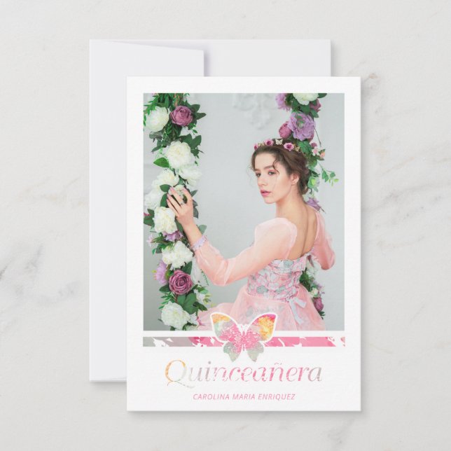 Romántica Foto Quinceañera con Mariposa Español (Vorderseite)