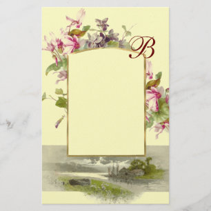 ROMANTİCA MONOGRAM / CYCLAMENS, rosa grünes Creme Briefpapier