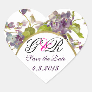 ROMANTİCA MONOGRAM / LILA VIOLETTEN SAVE THE DATE Herz-Aufkleber