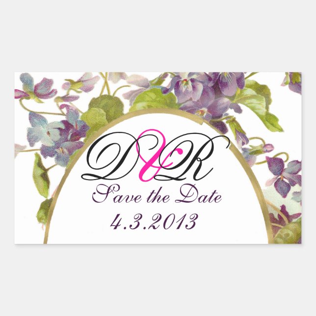 ROMANTİCA MONOGRAM / LILA VIOLETTEN SAVE THE DATE RECHTECKIGER AUFKLEBER (Vorderseite)