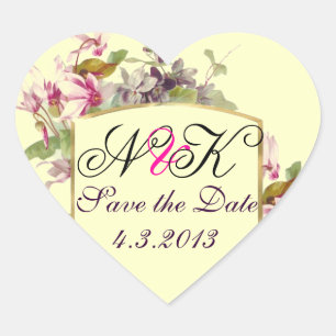 ROMANTİCA MONOGRAM / PINK CYCLAMENS SAVE THE DATE Herz-Aufkleber