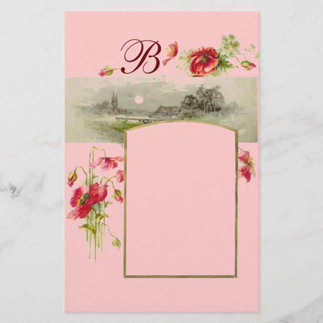 ROMANTİCA MONOGRAM / POPPIEN, rot, grün, rosa Briefpapier (Vorderseite)