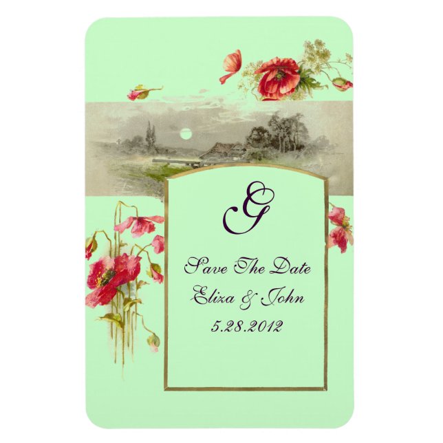 ROMANTİCA MONOGRAM/POPPIEN, Save the Date, grün Magnet (Vertikal)