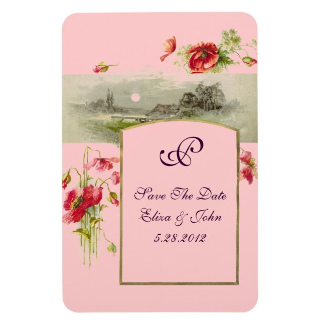 ROMANTİCA MONOGRAM/POPPIEN, Save the Date, rosa Magnet (Vertikal)
