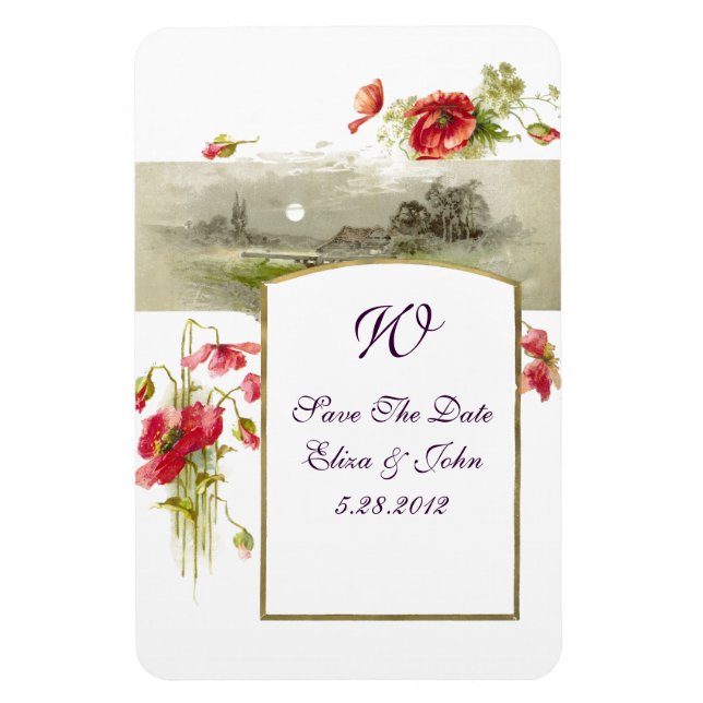 ROMANTİCA MONOGRAM/POPPIEN, Save the Date, weiß Magnet (Vertikal)
