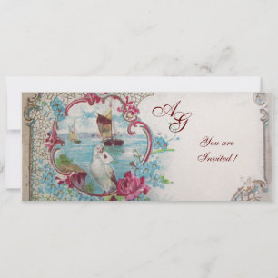 ROMANTICA  MONOGRAM, rot blau rosa weiß champagner Einladung