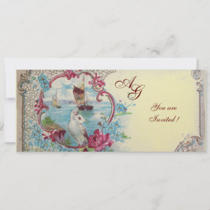 ROMANTICA MONOGRAM, rot blau rosa weiß champagner Einladung