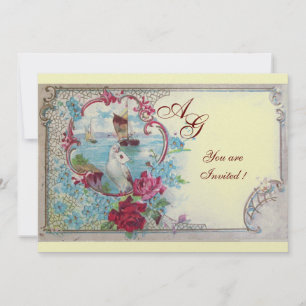 ROMANTICA MONOGRAM, Rot-Blau-Rosa-Weiß-Eis Einladung