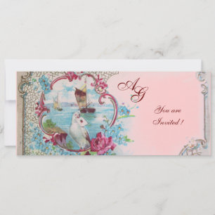 ROMANTICA MONOGRAM, rot weiß blau rosa Einladung