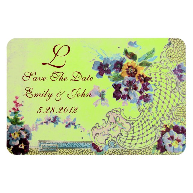 ROMANTİCA MONOGRAM, Save the Date, grün Magnet (Horizontal)