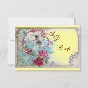 ROMANTICA MONOGRAM UAWG, rot-blau-pink-gelb RSVP Karte