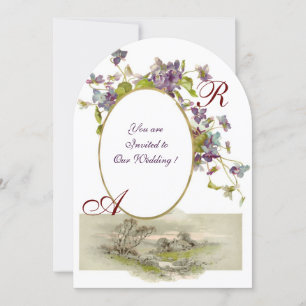 ROMANTİCA MONOGRAM/VIOLETTEN, grün, lila Einladung