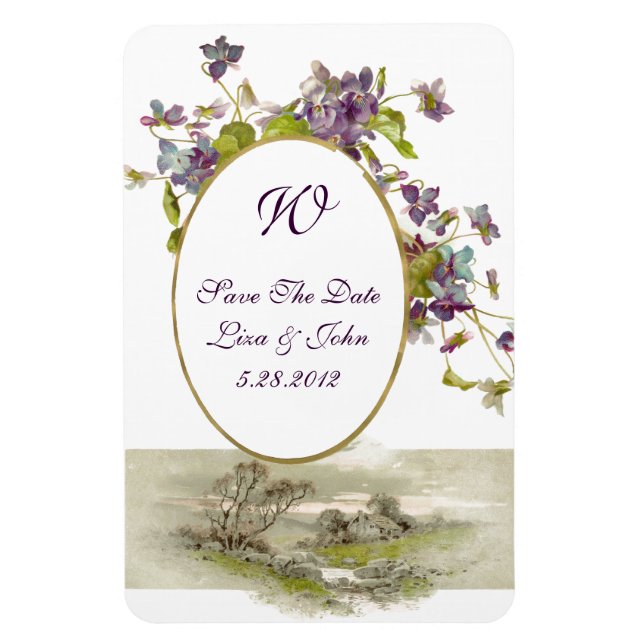 ROMANTİCA MONOGRAM/VIOLETTEN, Save the Date, weiß Magnet (Vertikal)