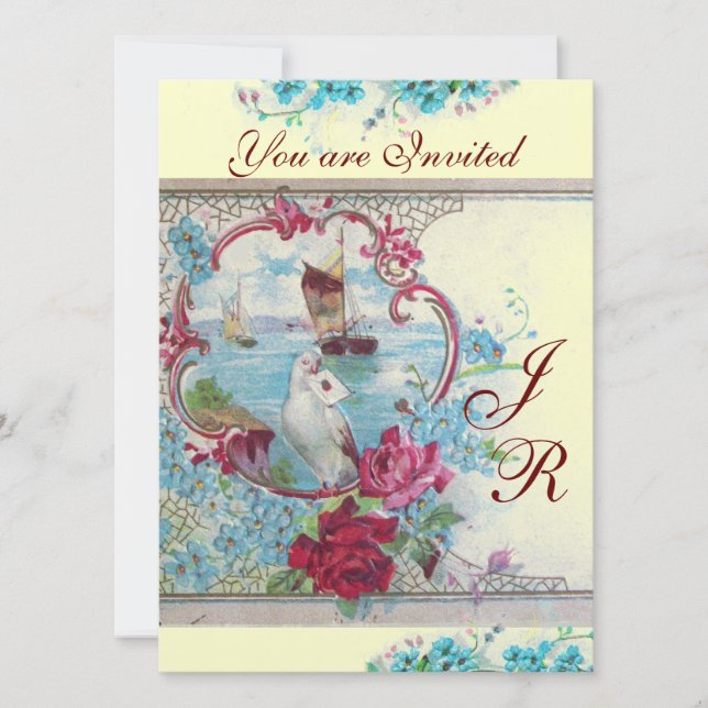 ROMANTİCA MONOGRAM Weißer Champagner Metallisches  Einladung (Vorderseite)