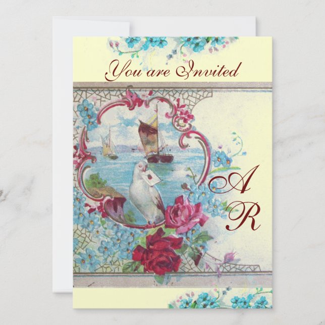 ROMANTİCA MONOGRAM Weißer Champagner Metallisches  Einladung (Vorderseite)