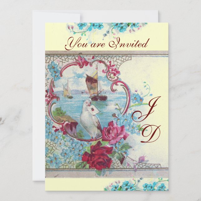 ROMANTİCA MONOGRAM Weißer Champagner Metallisches  Einladung (Vorderseite)